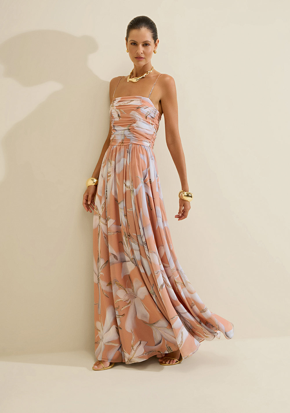 Vestido Largo Suelto Escote Recto Con Tirantes