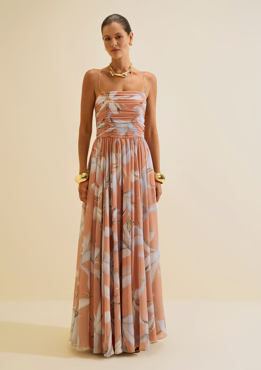 Vestido Largo Suelto Escote Recto Con Tirantes