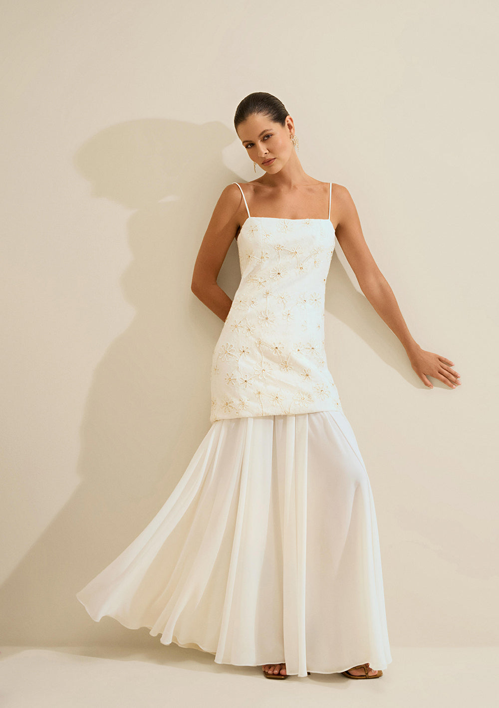 Vestido Largo Ajustado Escote Recto Con Tirantes