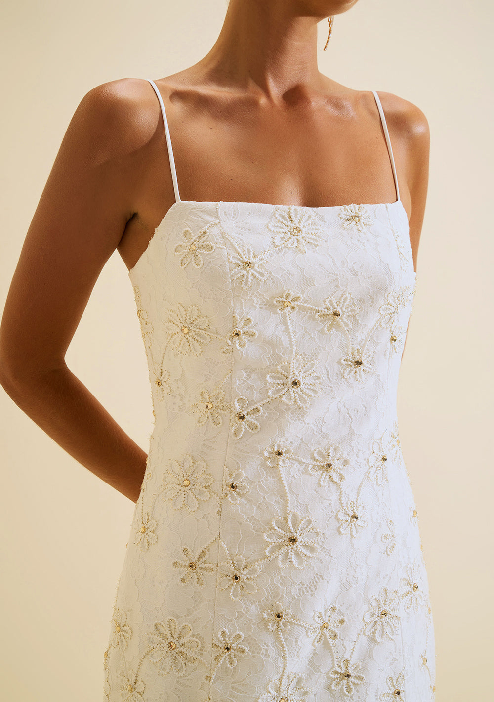Vestido Largo Ajustado Escote Recto Con Tirantes