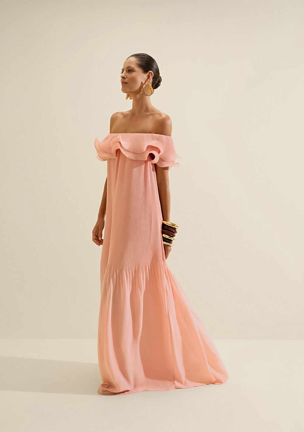 Vestido Largo Suelto Hombros Descubiertos Sin Tirantes