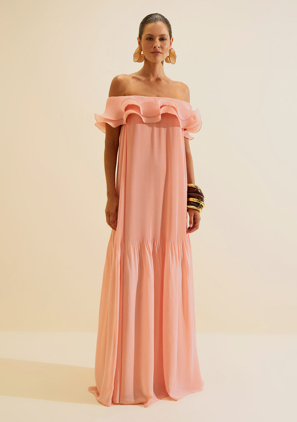 Vestido Largo Suelto Hombros Descubiertos Sin Tirantes