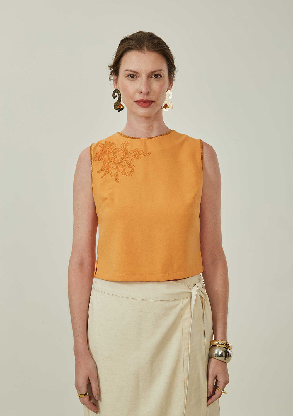 Blusa Suelta Escote Redondo Mangas Cortas Cropped