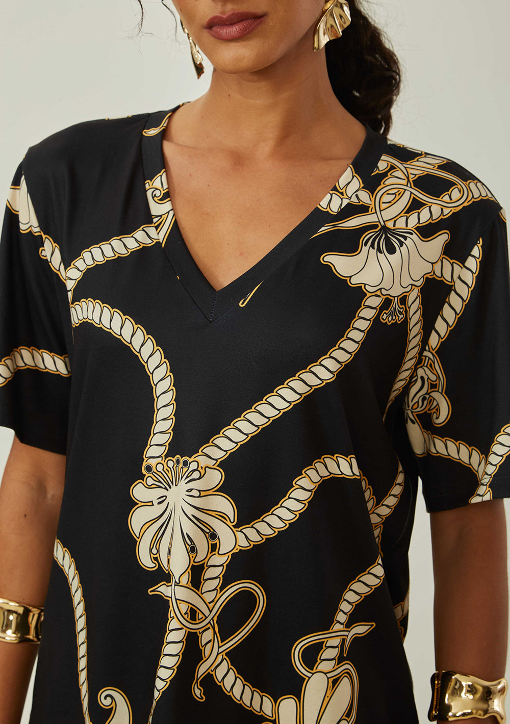 Blusa Suelta Escote en V Mangas Cortas