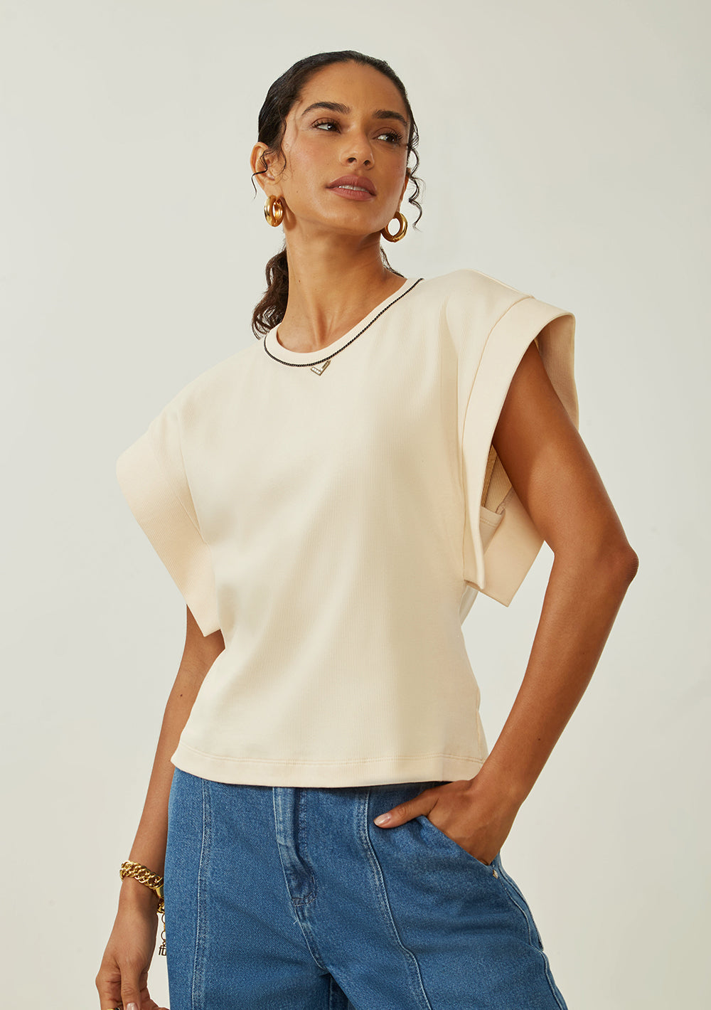 Blusa Suelta Escote Redondo Mangas Cortas