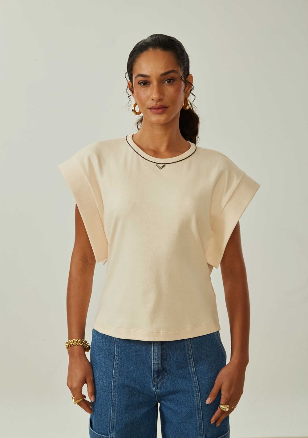 Blusa Suelta Escote Redondo Mangas Cortas