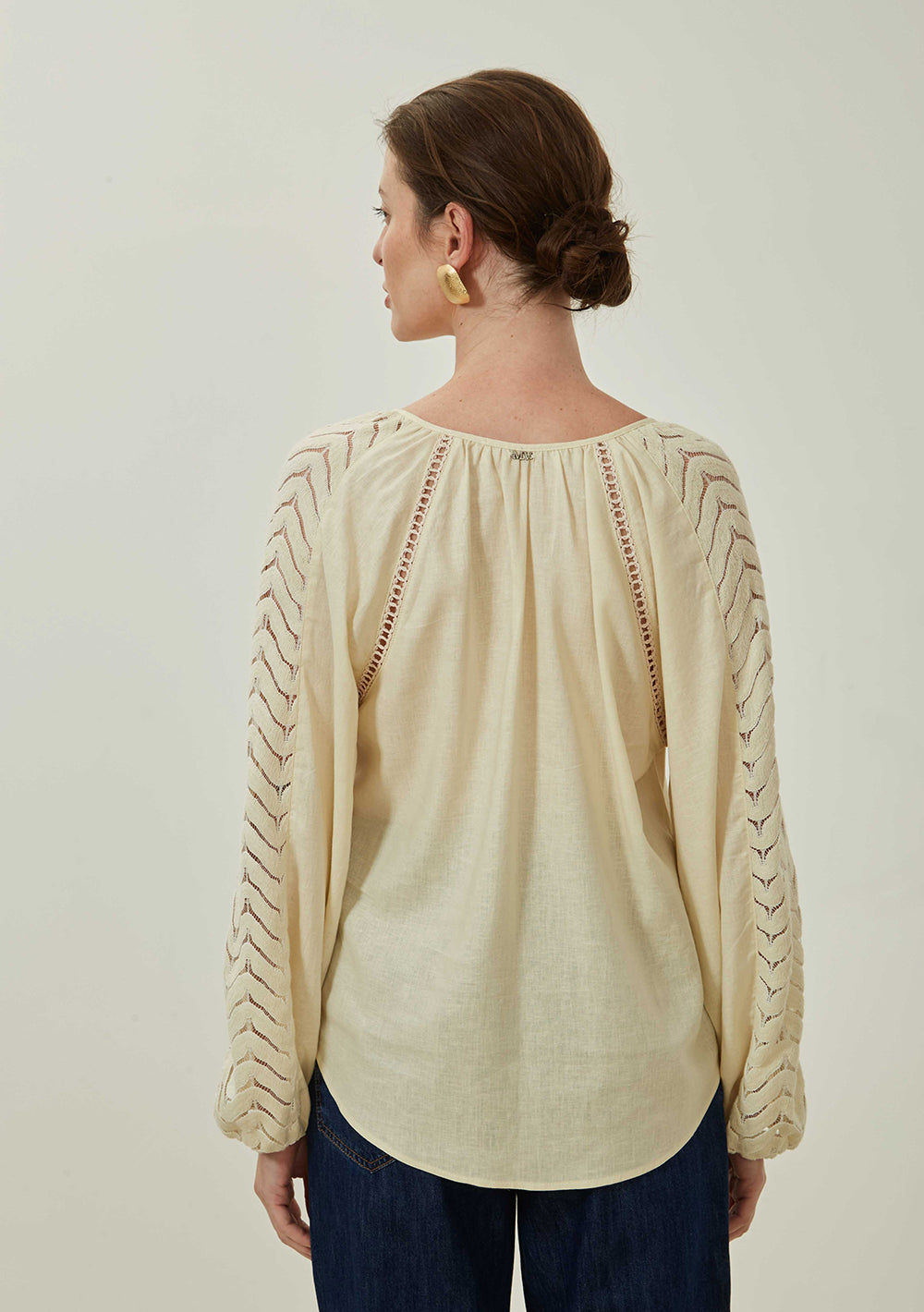 Blusa Suelta Escote en V Mangas Largas