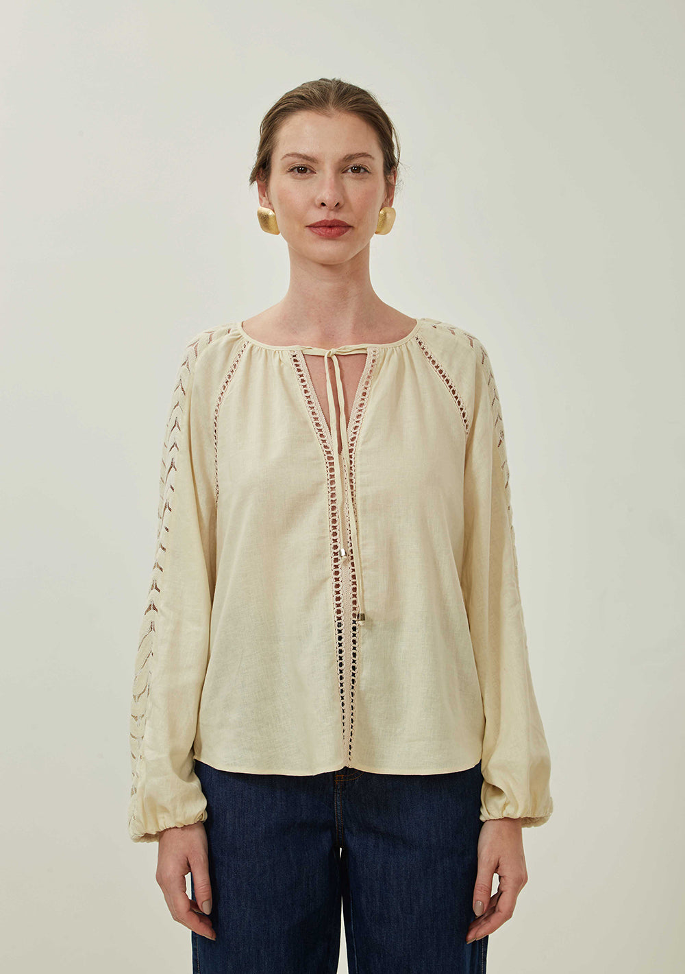 Blusa Suelta Escote en V Mangas Largas