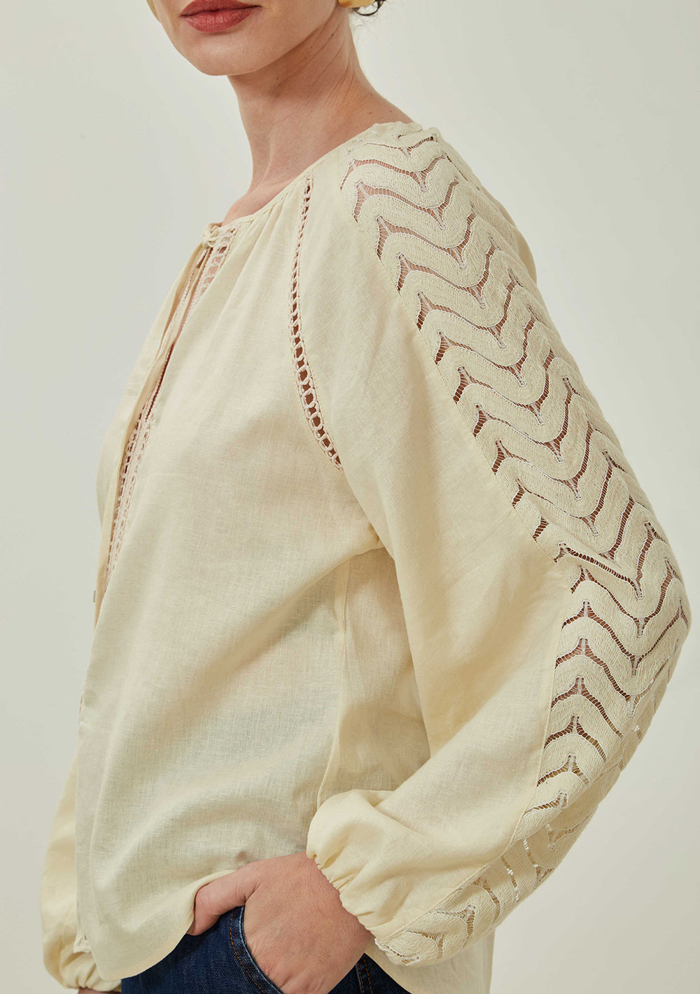 Blusa Suelta Escote en V Mangas Largas