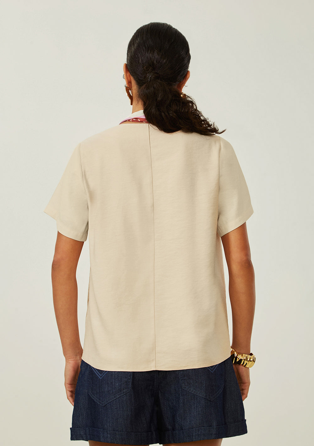 Blusa Suelta Escote en V Mangas Cortas