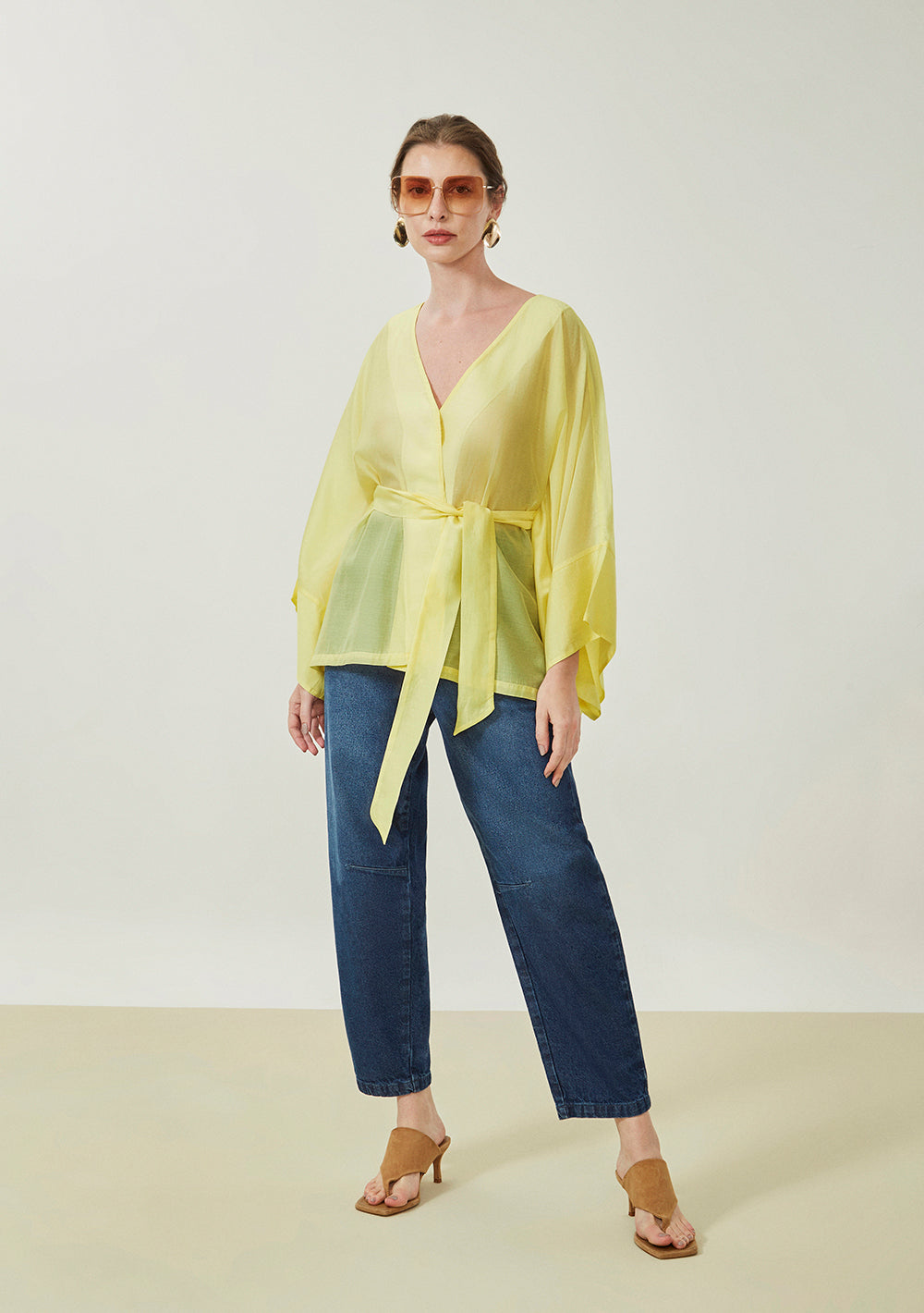 Blusa Suelta Escote en V Mangas Largas