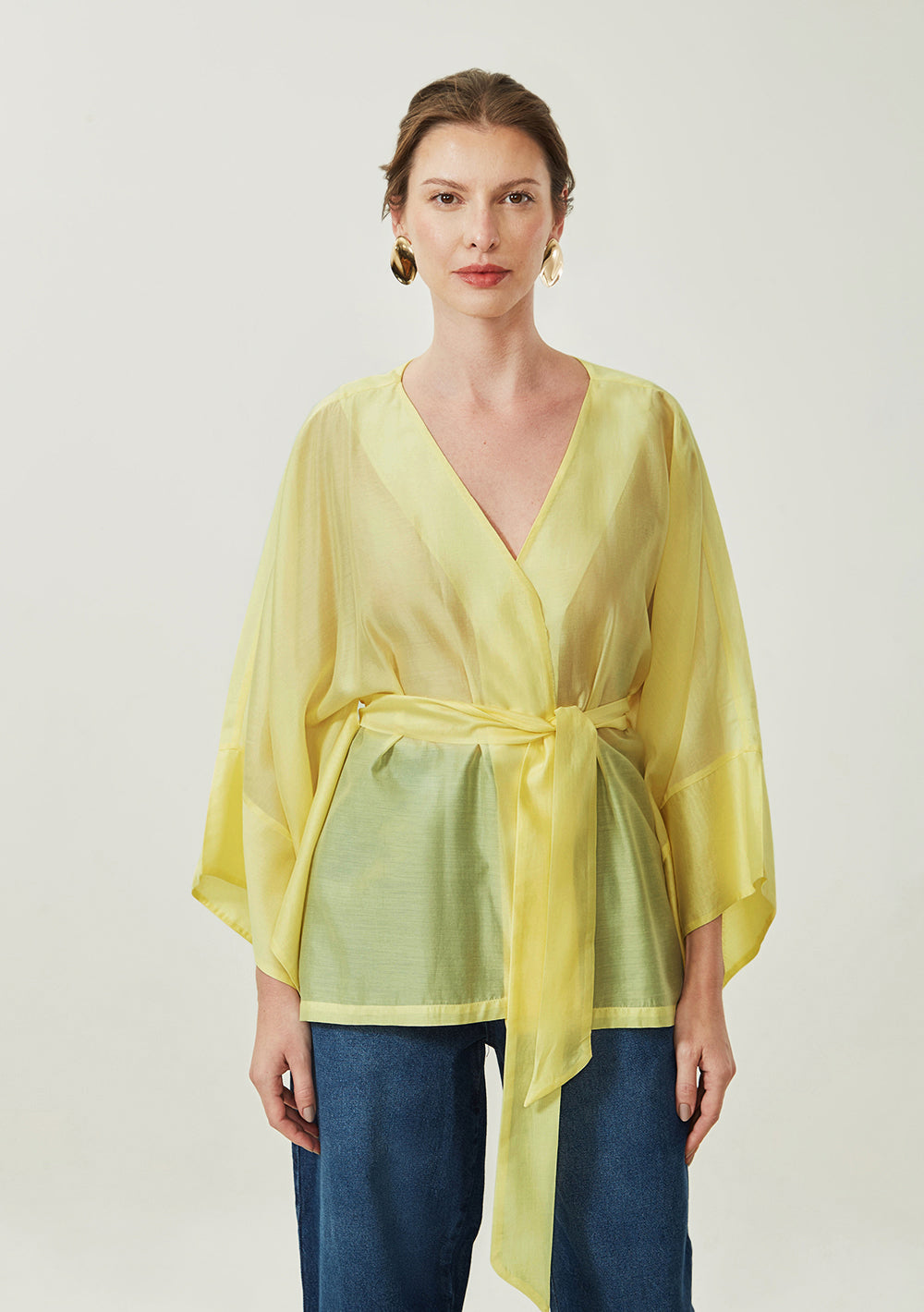 Blusa Suelta Escote en V Mangas Largas