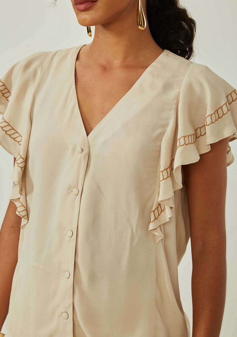 Blusa Suelta Escote en V Mangas Cortas
