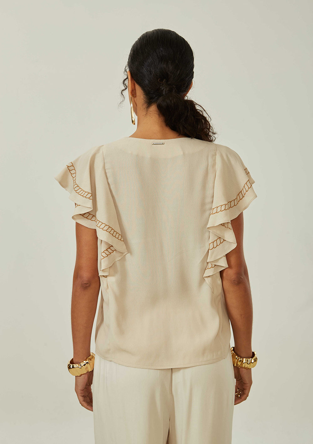 Blusa Suelta Escote en V Mangas Cortas