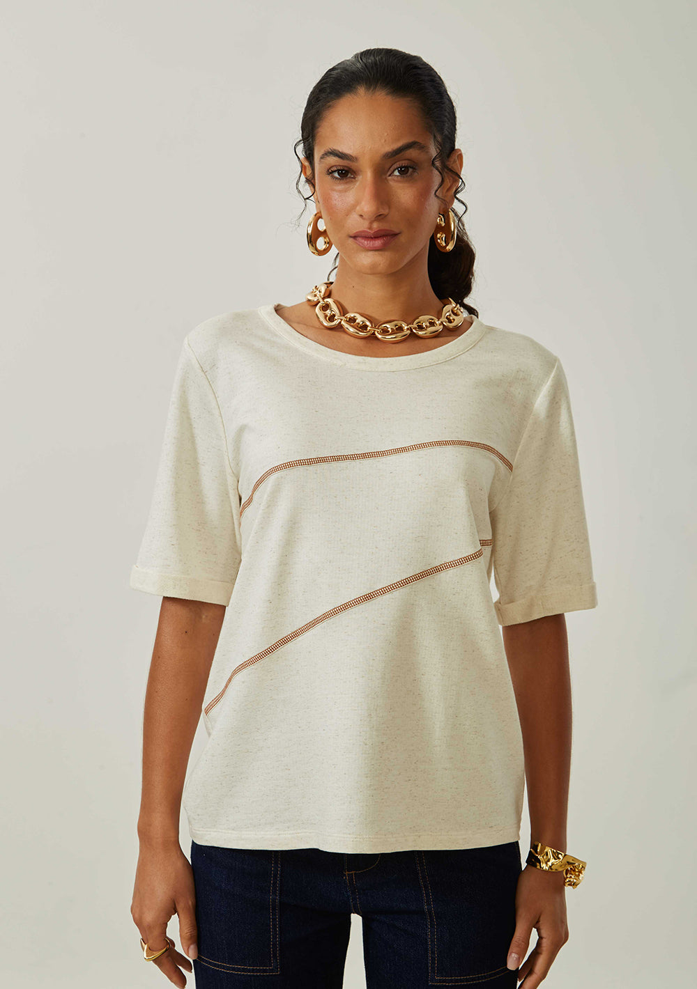 Blusa Suelta Escote Redondo Mangas Cortas