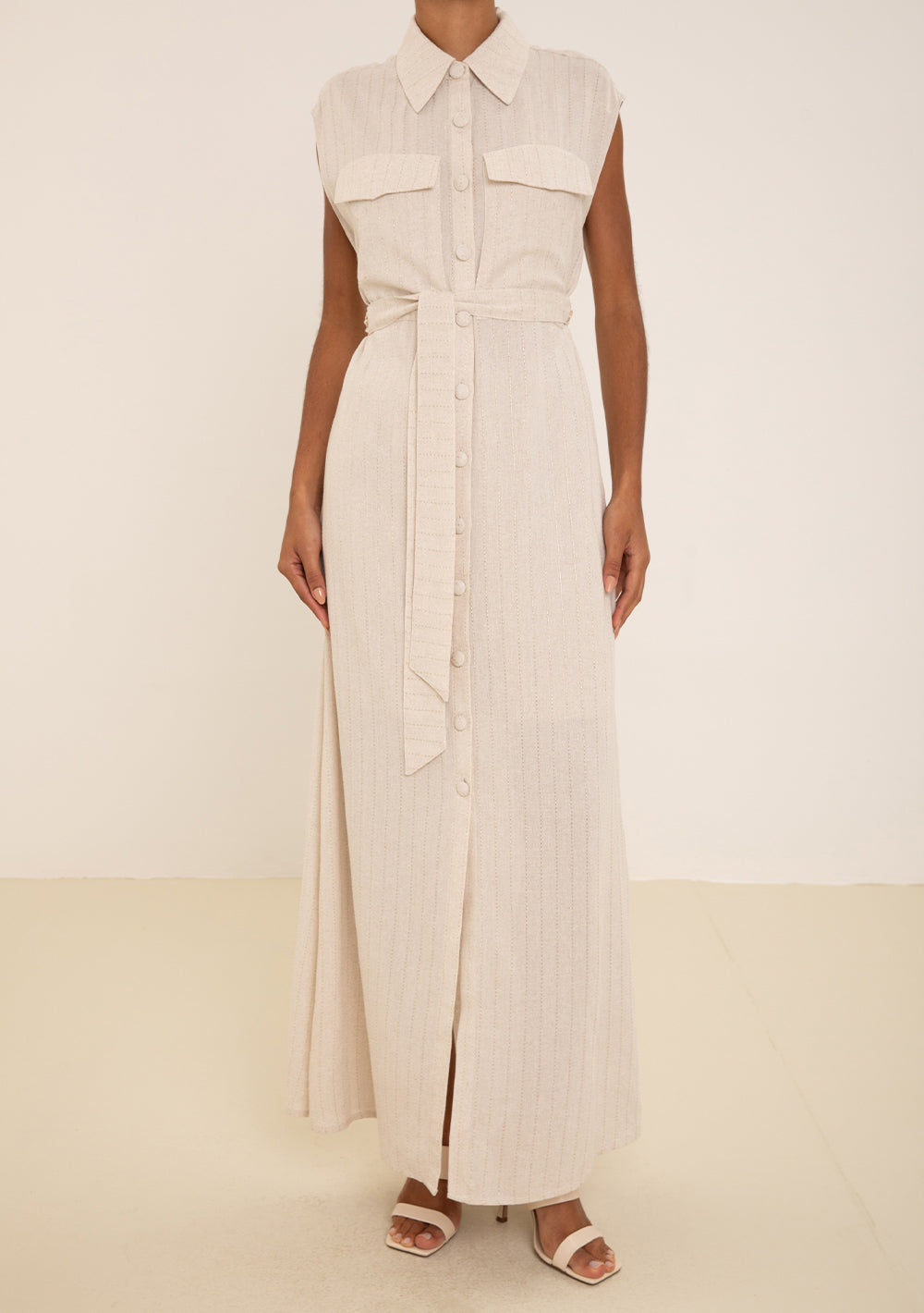 Vestido Largo Suelto Cuello Clásico Sin Mangas