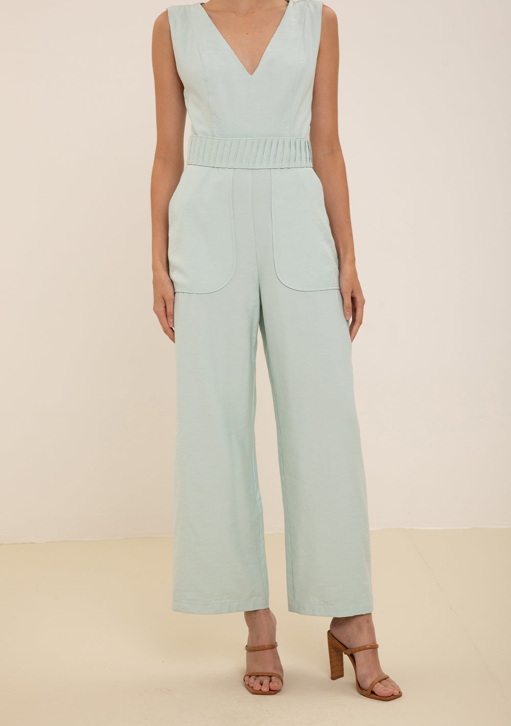 Enterizo Largo Suelto Escote En V Sin Mangas