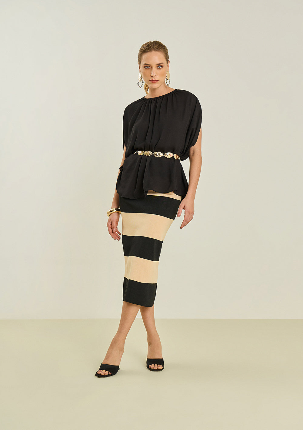 Pollera Midi Lápiz Tiro Alto