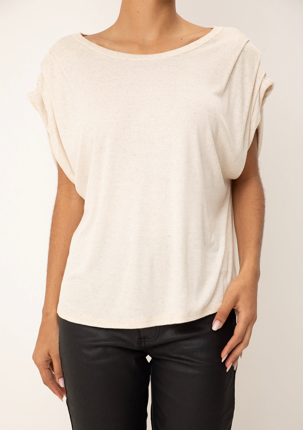 Blusa Ajustada Escote Redondo Mangas Cortas