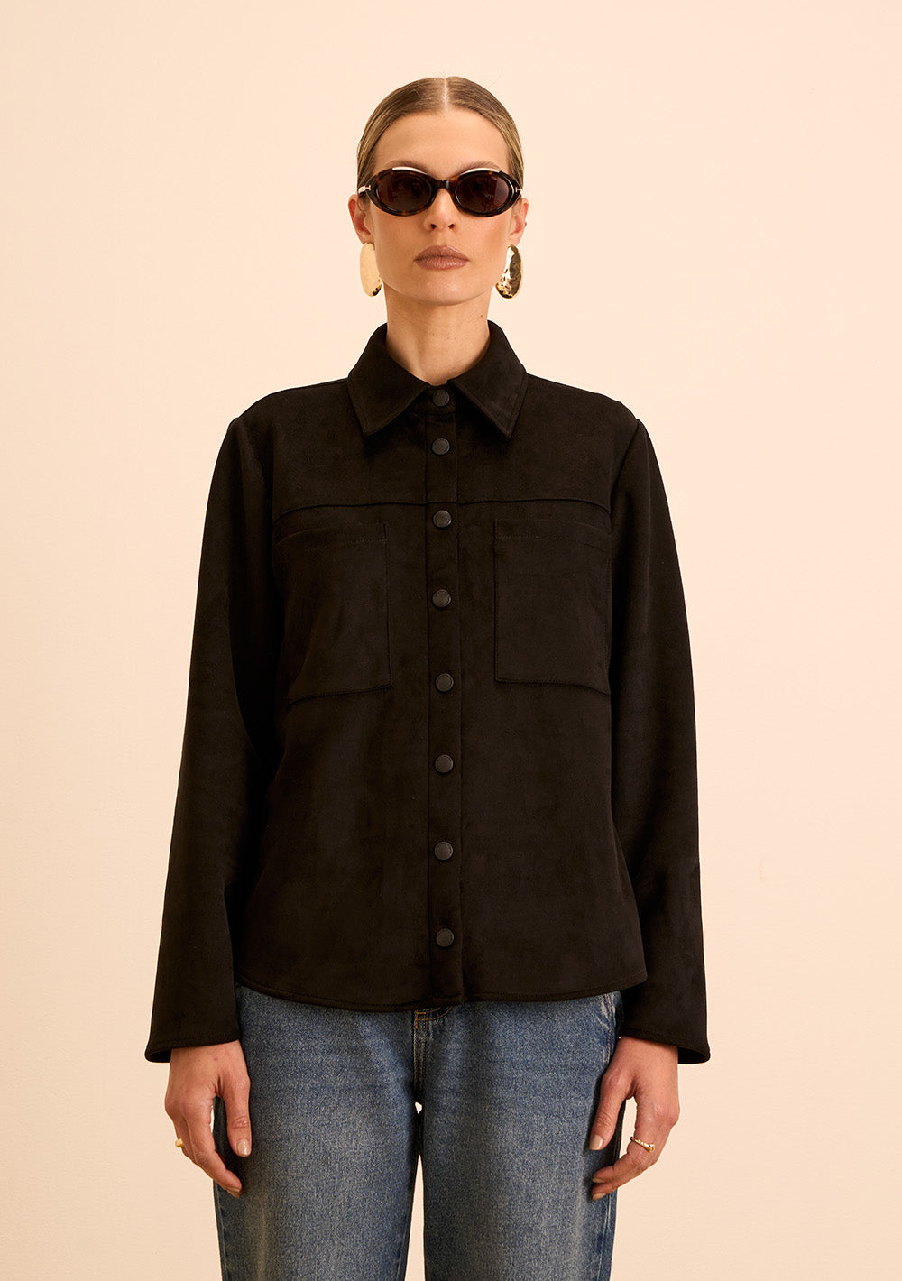 Camisa Suelta Cuello Tradicional Mangas Largas