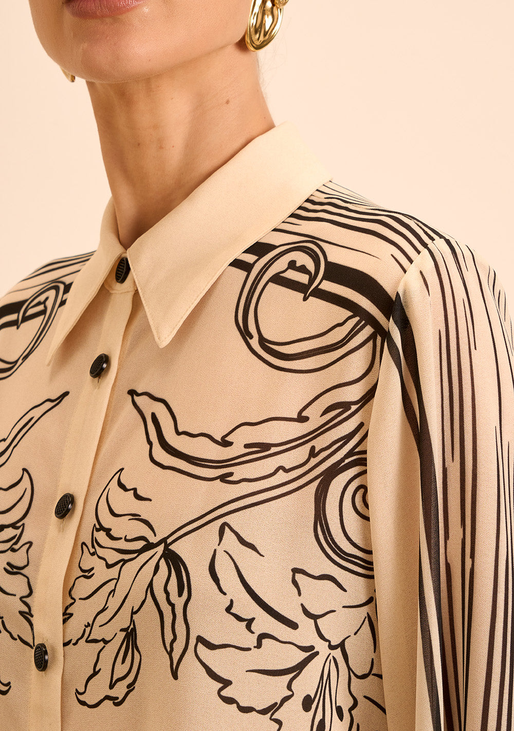 Camisa Suelta Cuello Clásico Mangas Largas