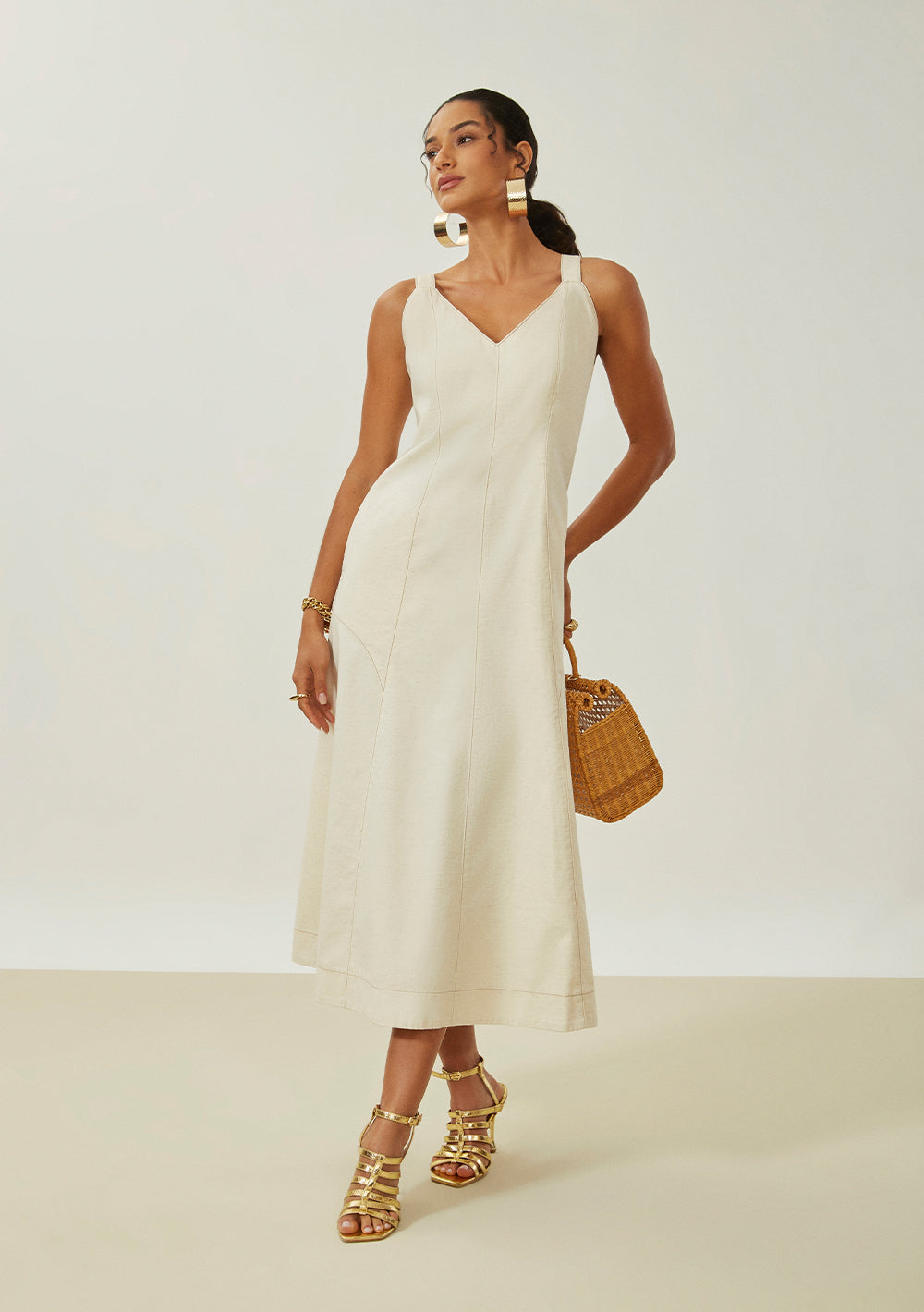 Vestido Suelto Escote en V Sin Mangas Midi