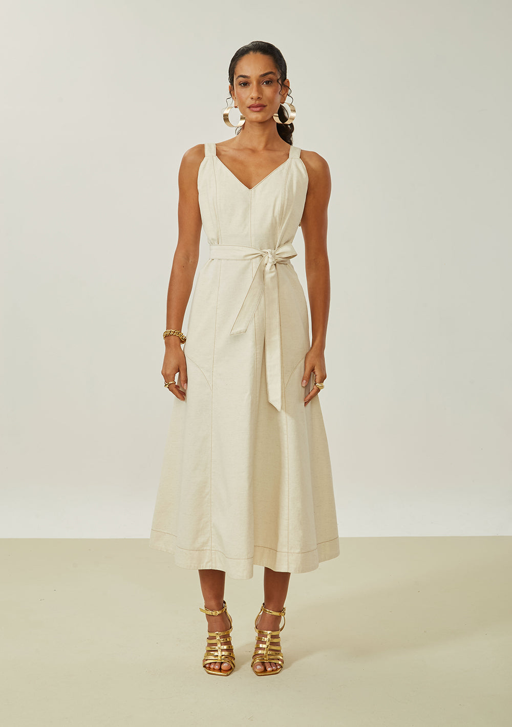 Vestido Suelto Escote en V Sin Mangas Midi