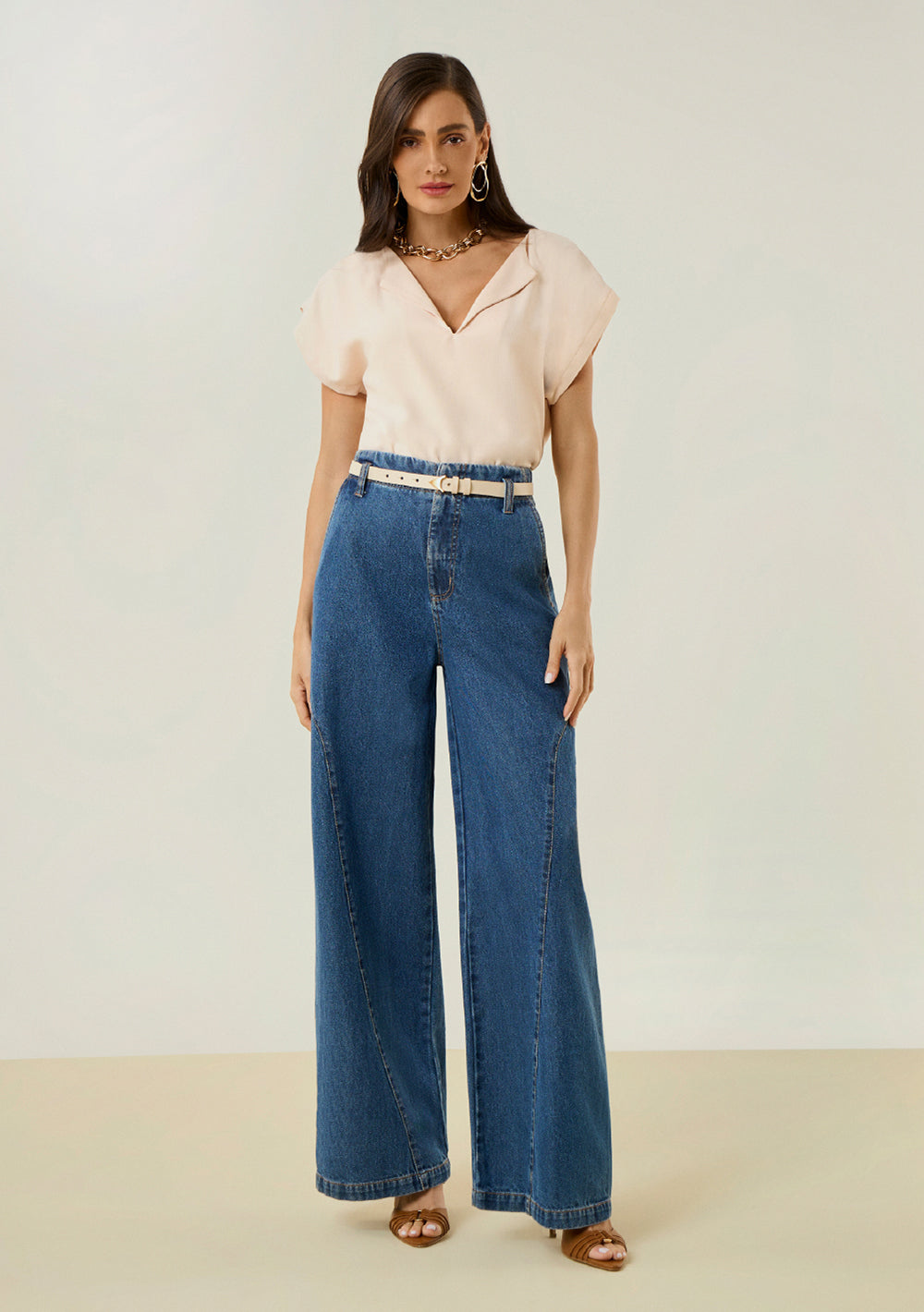Pantalón Jeans Palazzo Tiro Alto