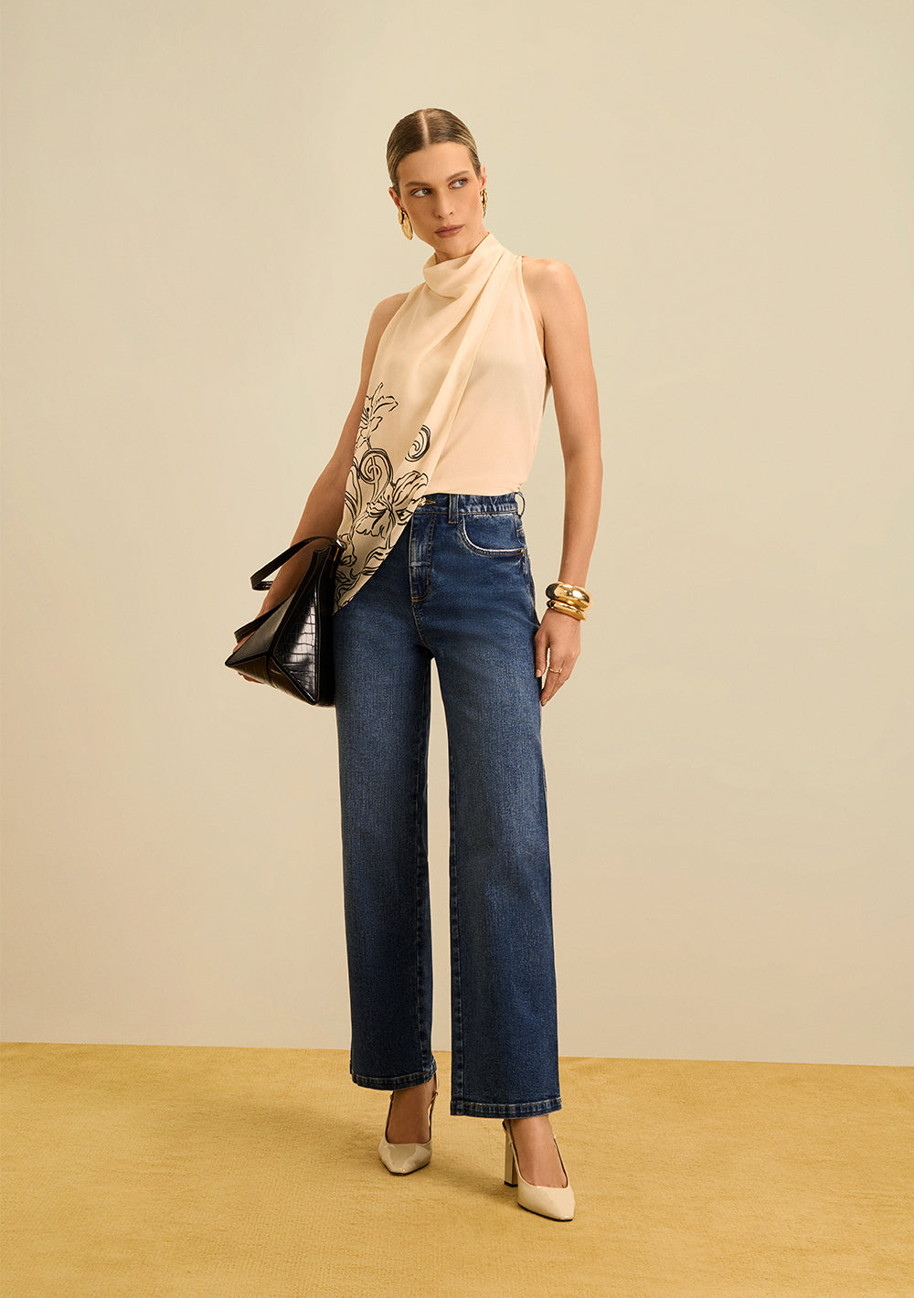 Jeans Wide Leg Tiro Alto