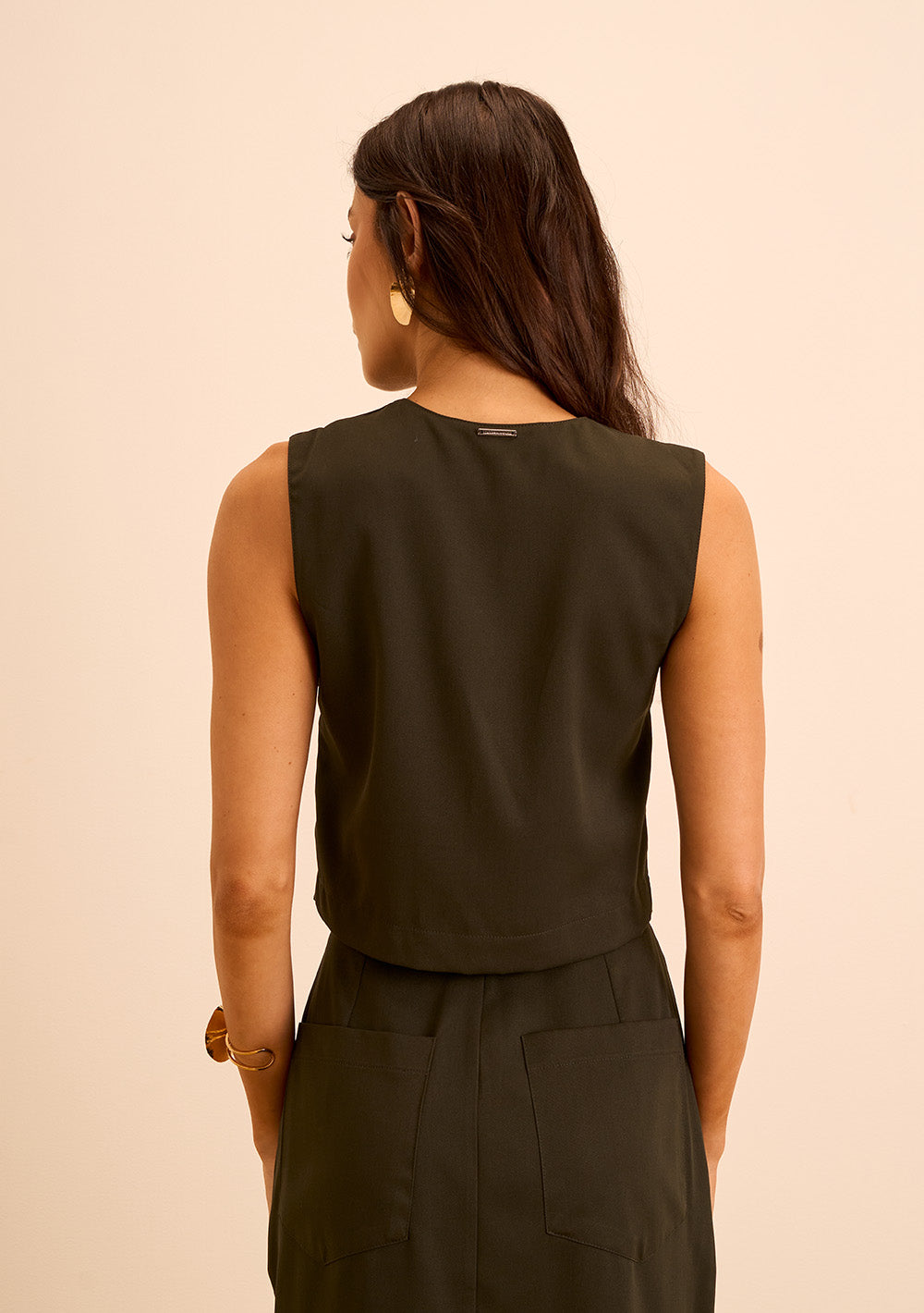 Blusa Cropped Ajustada Cuello Redondo sin Mangas