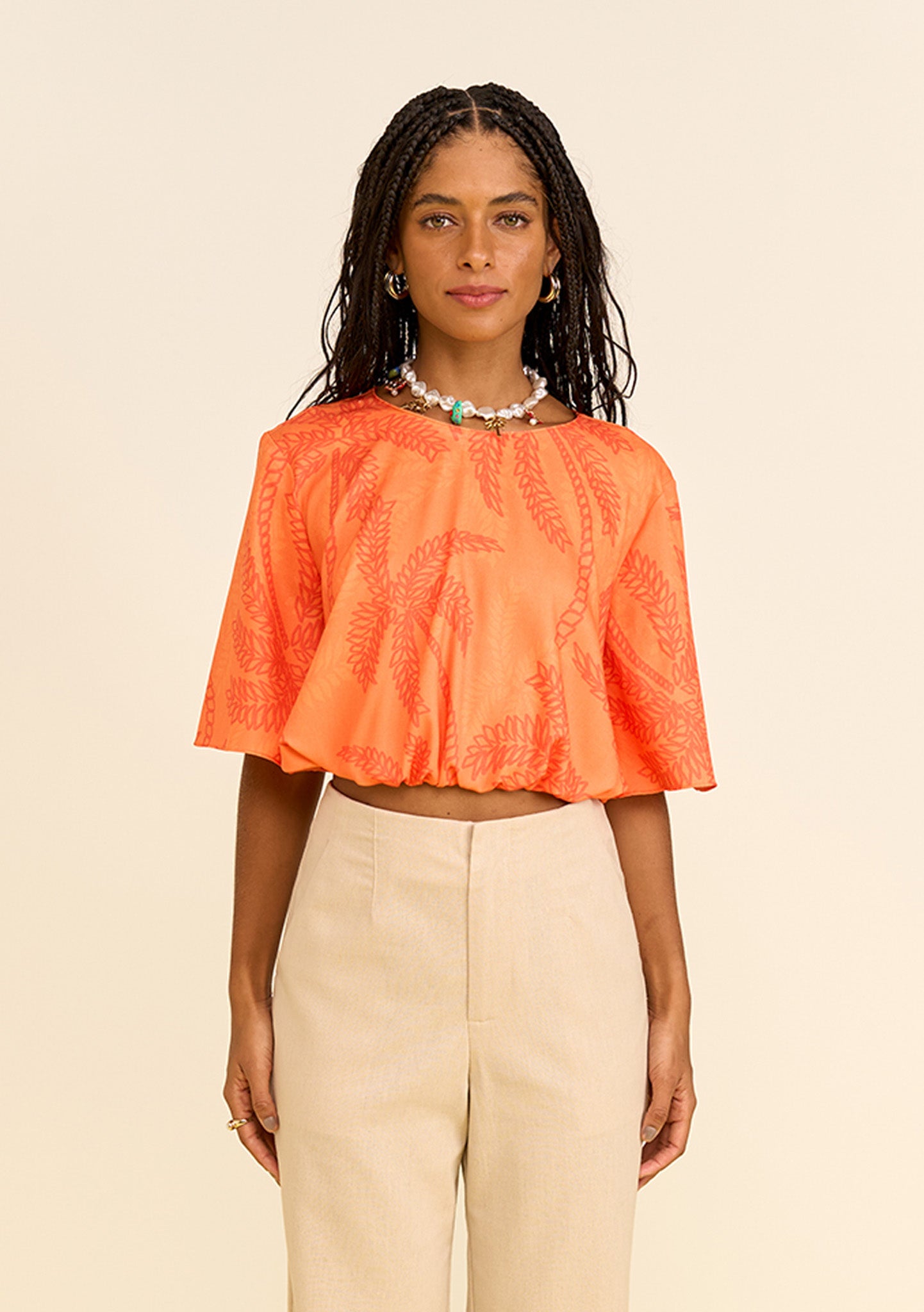 Blusa Suelta Escote Redondo Mangas Tres Cuartos