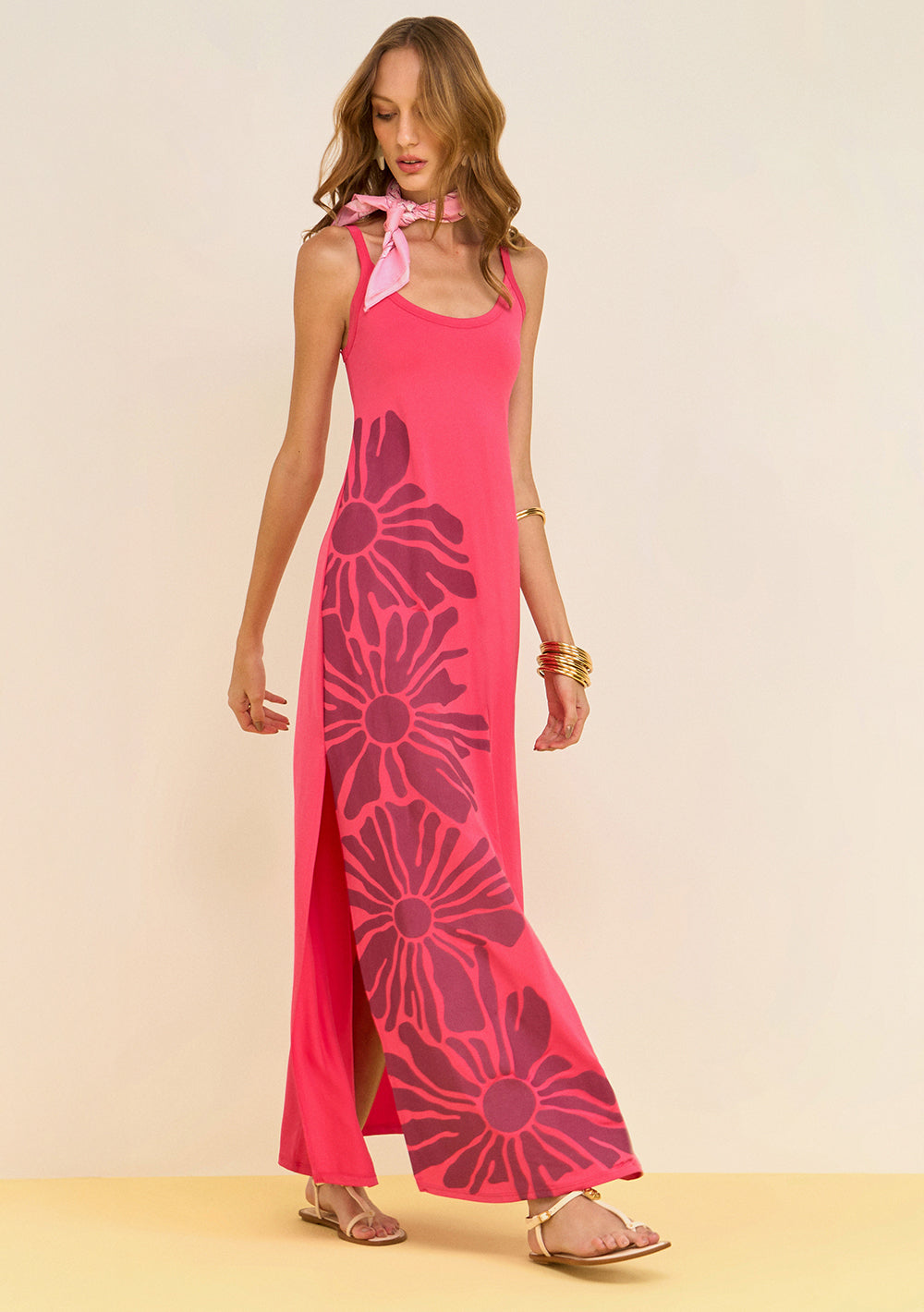 Vestido Ajustado Escote Redondo Sin Mangas Midi