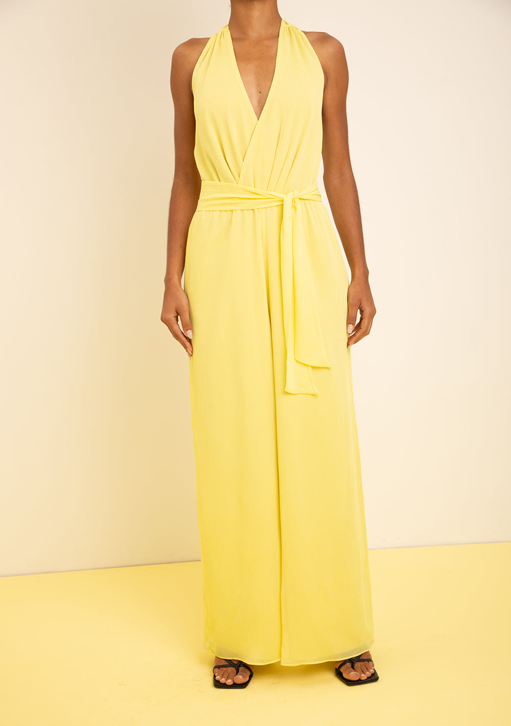 Enterizo Largo Ajustado Escote En V Sin Mangas