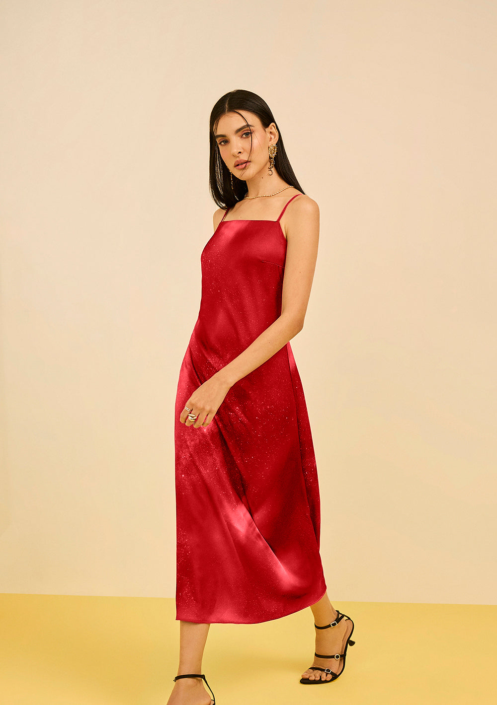 Vestido Midi Suelto Escote en la Espalda Con Tirantes