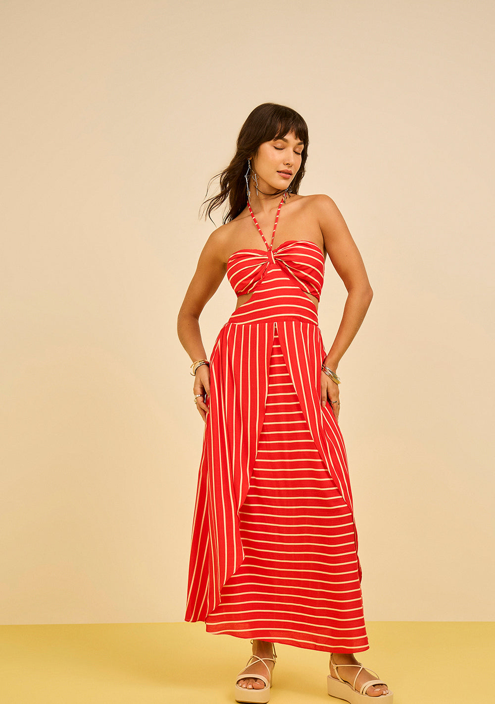 Vestido Midi Suelto Escote En V Sin Mangas