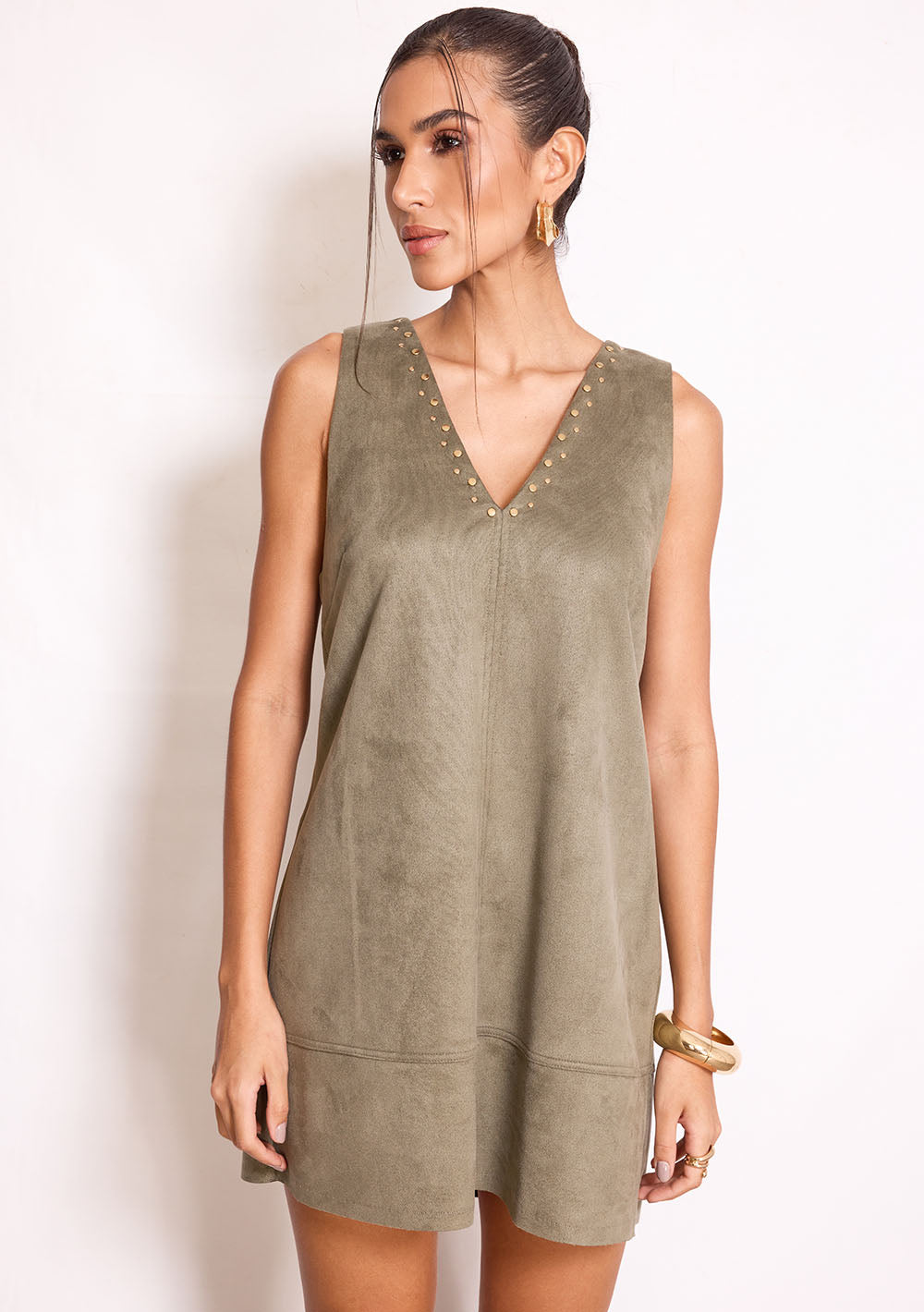 Vestido Corto Suelto Escote en V sin Mangas