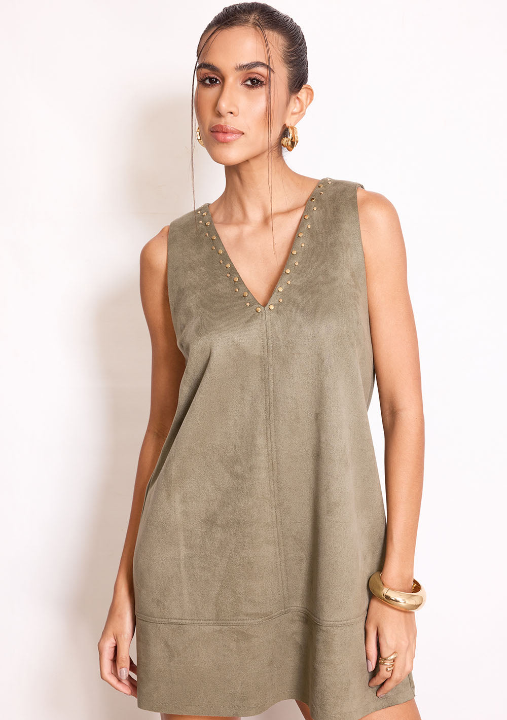 Vestido Corto Suelto Escote en V sin Mangas