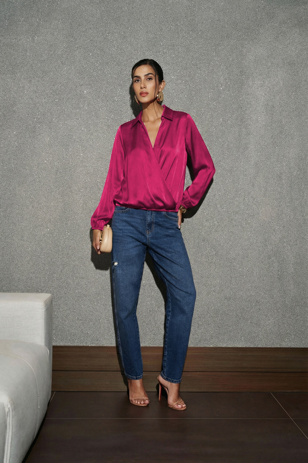 Blusa Suelta Cuello Clásico Mangas Largas