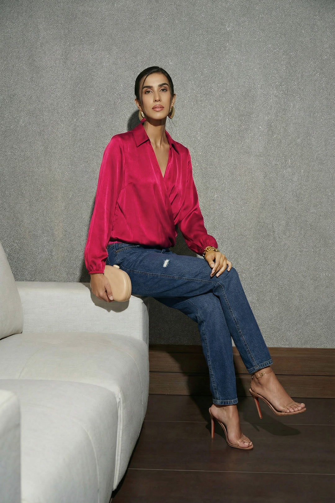Blusa Suelta Cuello Clásico Mangas Largas