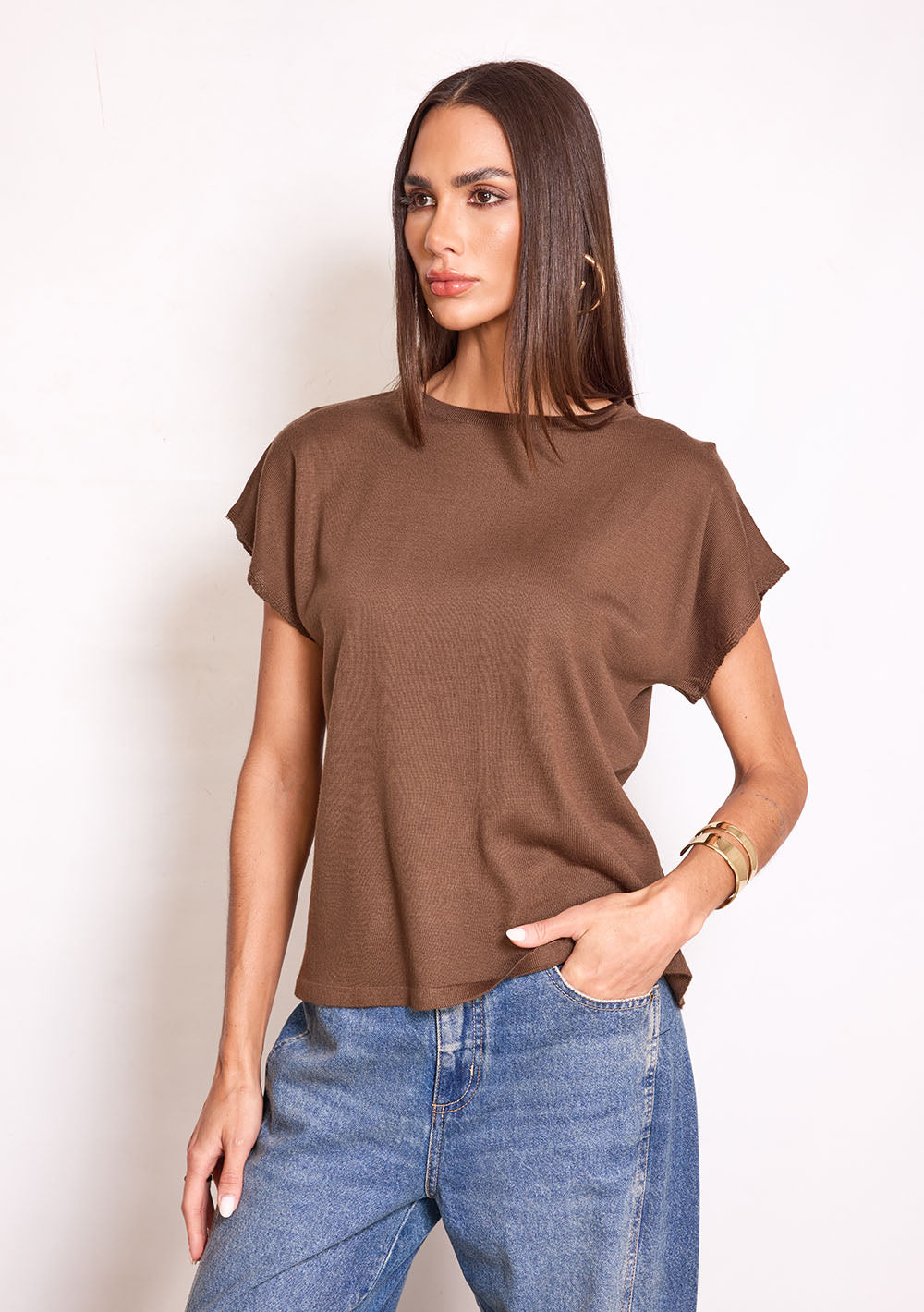 Blusa Suelta Cuello Redondo Mangas Cortas