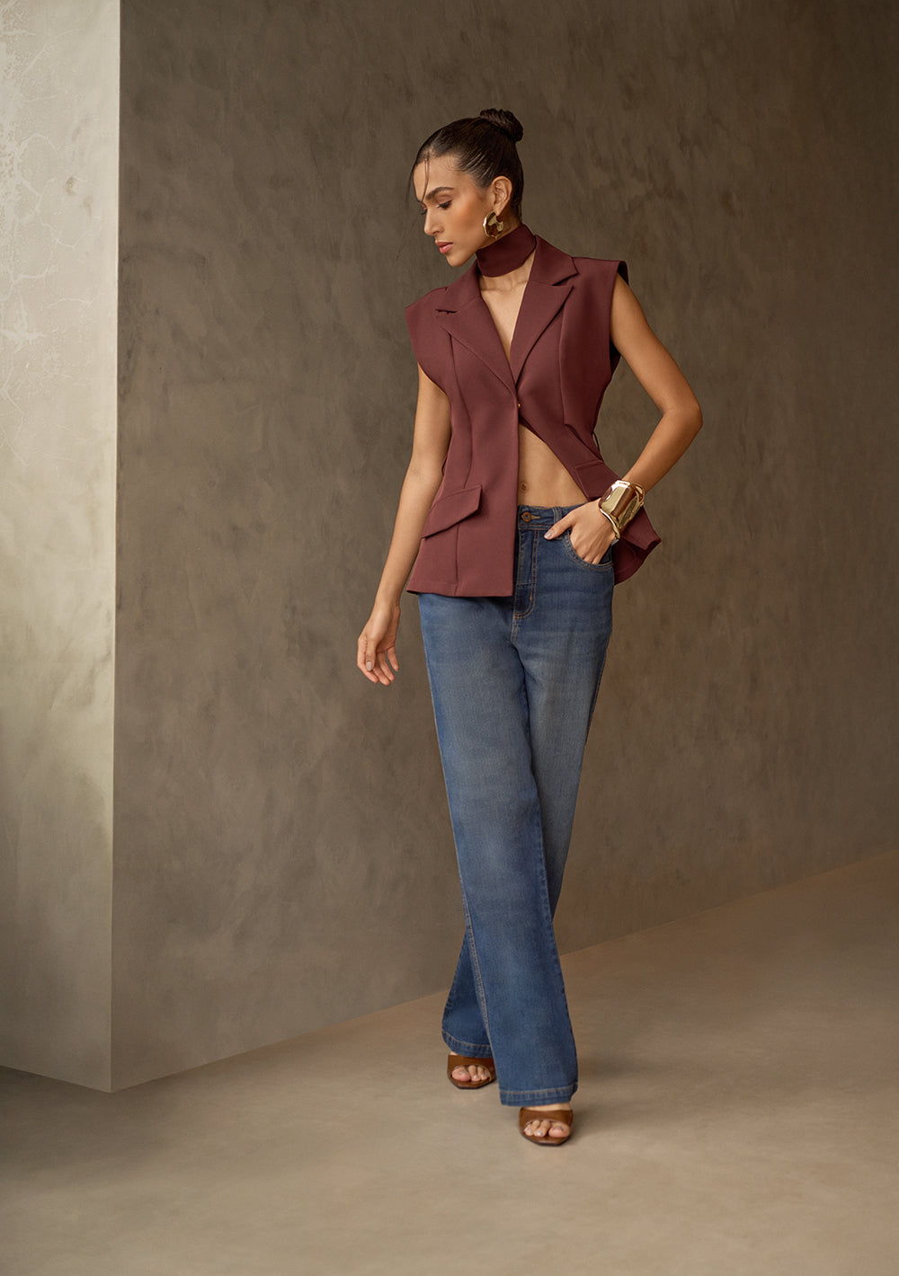 Jeans Wide Leg Tiro Alto