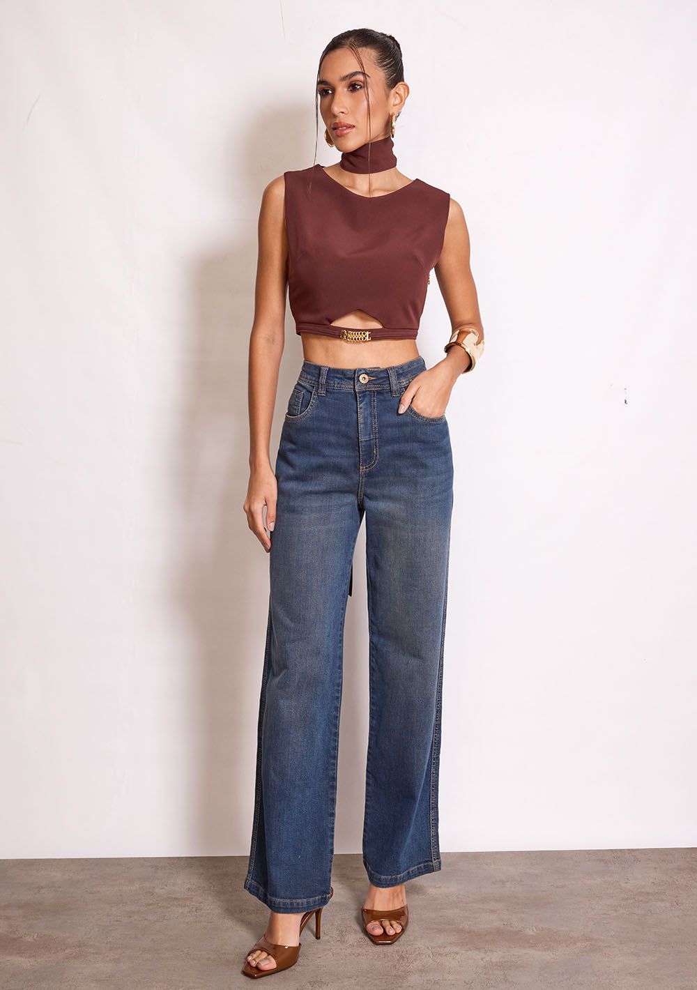 Jeans Wide Leg Tiro Alto