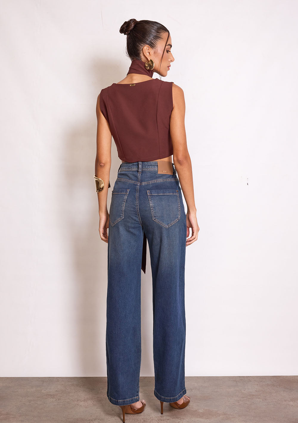 Jeans Wide Leg Tiro Alto