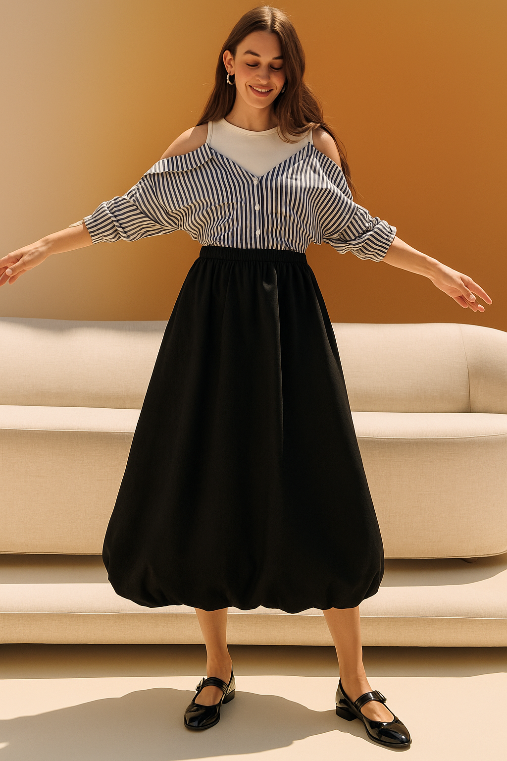 Pollera Evasé Tiro Alto Midi