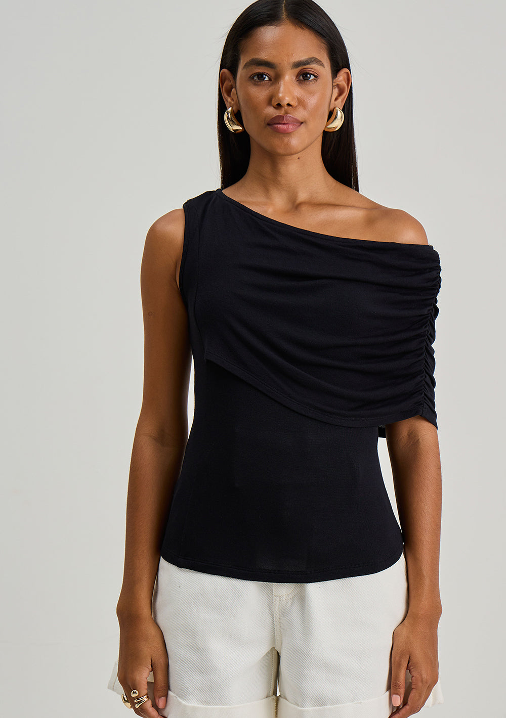 Blusa Al Cuerpo De Un Hombro Mangas Cortas