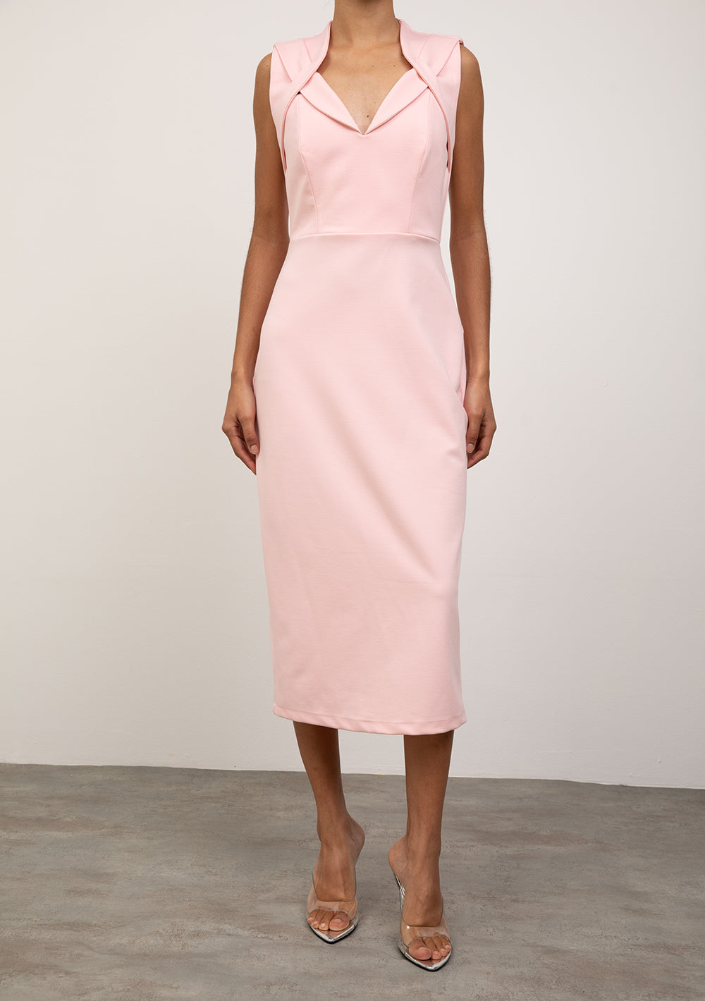 Vestido Ajustado Escote En V Sin Mangas Midi