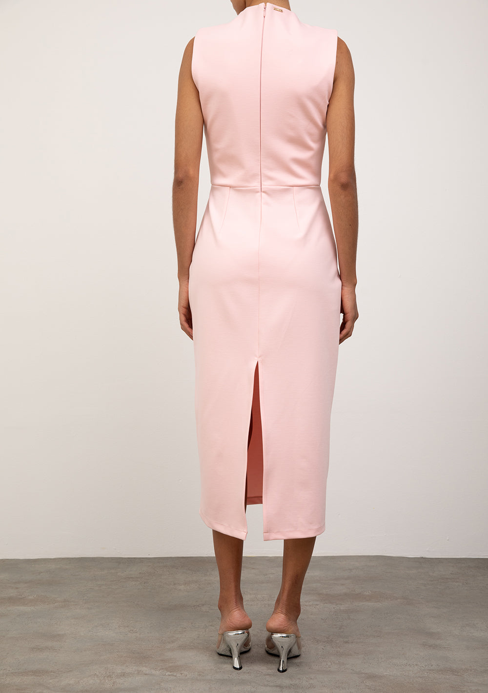 Vestido Ajustado Escote En V Sin Mangas Midi