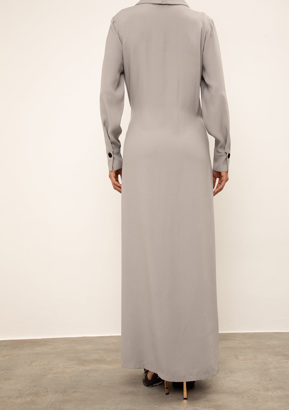 Vestido Largo Suelto Escote Cruzado Mangas Largas