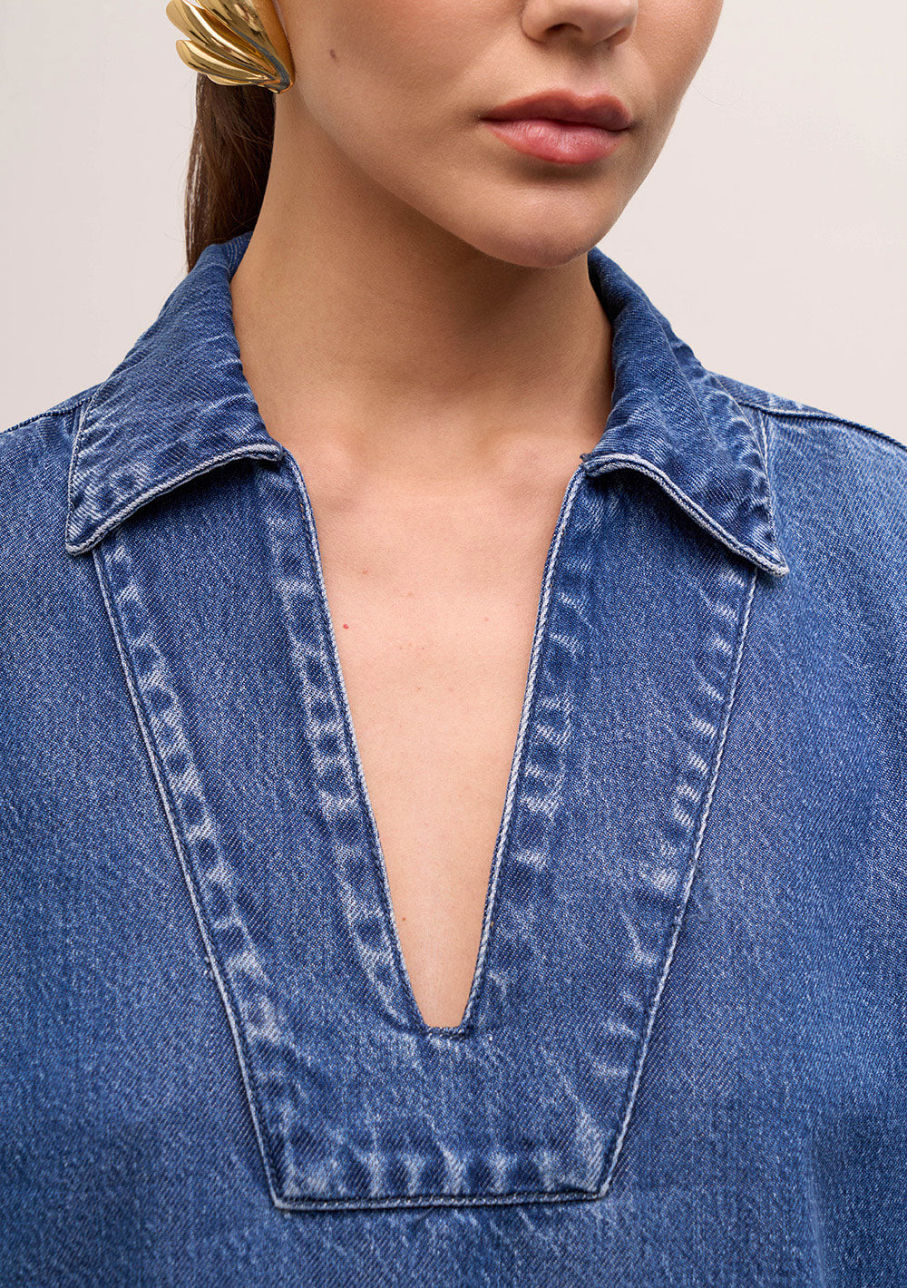 Camisa Suelta Cuello Alto Mangas 3/4