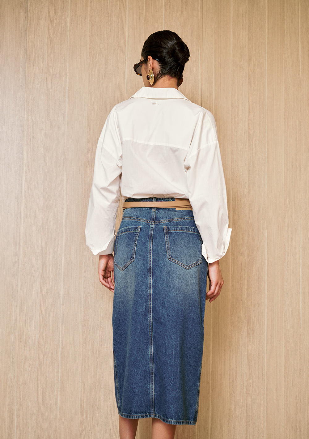 Pollera Jeans Midi Recta Tiro Medio